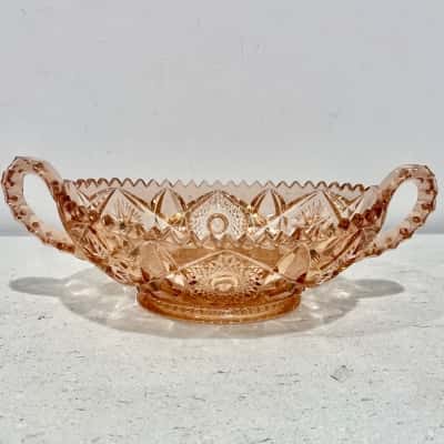 Imperial Nucut No 7 Rosepink 1926 two handle hobstar Depression Glass Oval  Bowl