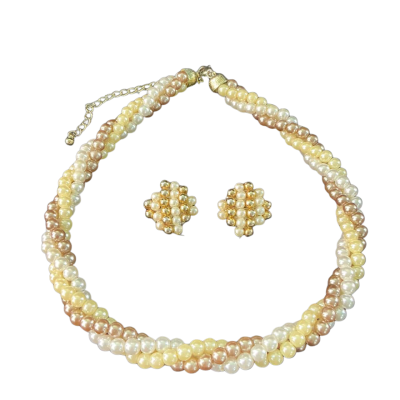  Womens Vintage Barca Faux pearl Beaded Necklace and Earring collection  Champagne / Cream / Pearl 