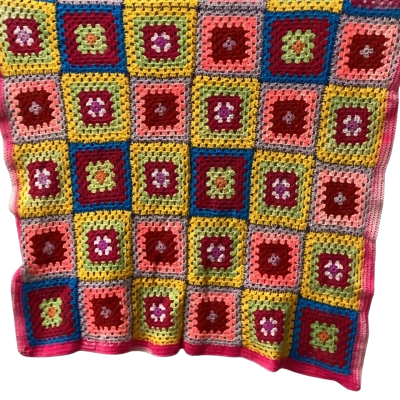 Hand Crotchet squared throw blanket Multicoloured    K