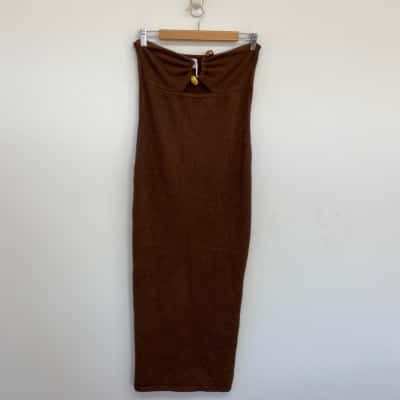 RUNAWAY Brown Strapless Bodycon Knit Midi Dress  Size XL 