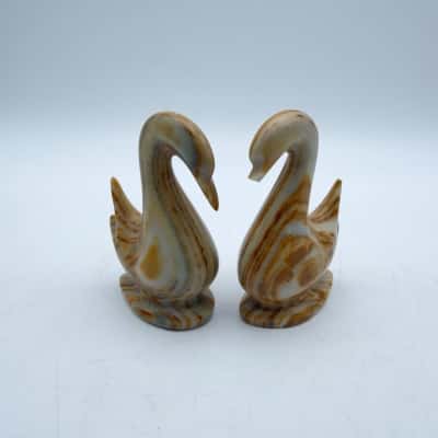 2 x Gorgeous Marble Onyx Swans