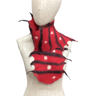  Margaret Connor Textile Artist Original Felted Scarf Black  / Red 