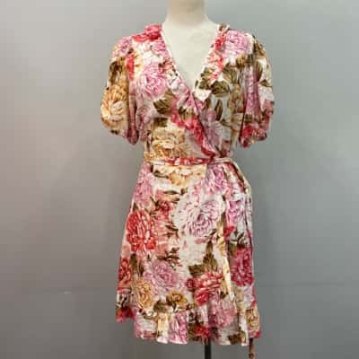 Portmans Womens  Linen Blend Size 14 Wrap Dress Floral 