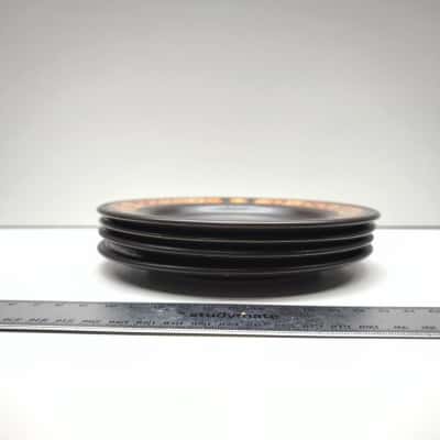 Vintage 1970s Retro Stoneware Side Plates Set 4 Orange Geometric Circle Rim