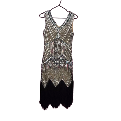  Womens  Size 8 Sleeveless Dress  Black  / Multicoloured / Silver 