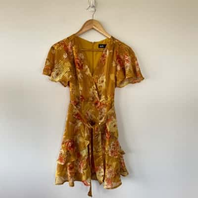 Dotti Yellow Gold Floral Mini Dress Size 4 / XXS 