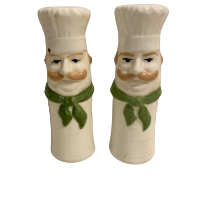 Vintage Set Smiling Chef Cook Mustache Kitchen Salt And Pepper