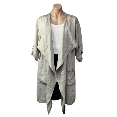 La Strada Womens Size S Taupe Linen 3/4 Sleeve Open Waterfall Jacket