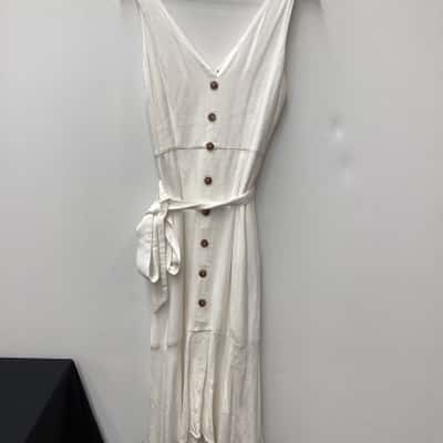 Elka Collective Womens  Size 12 Casual Dress White -button front with tie waist 