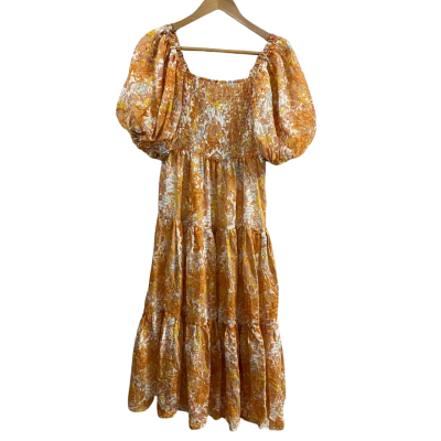 Lorraine Womens  Size 10 Irma Off The Shoulder Midi Dress Orange Floral