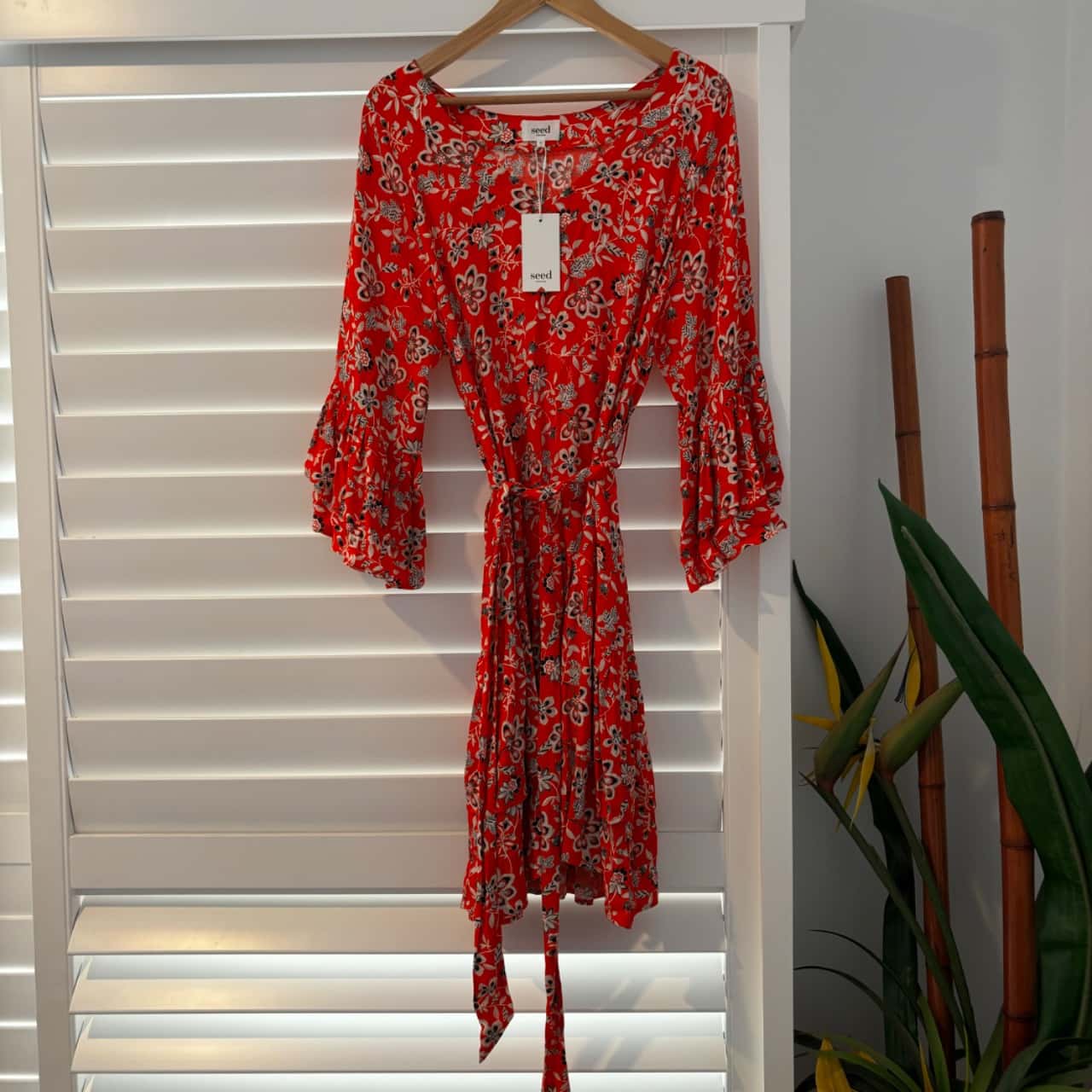 Seed Heritage Ladies Womens Size 10 Poppy Floral Dress Vibrant Red and  Delicate Flower Pattern Tie Waist BNWT(s)