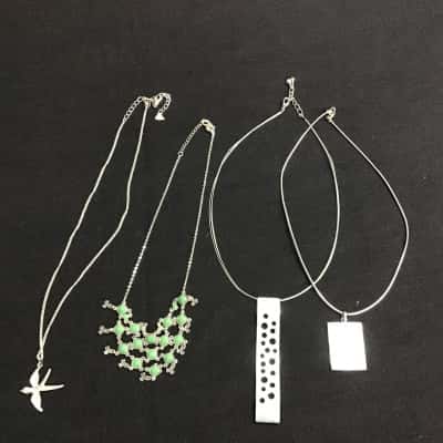  Set of 4 Womens Silvertone Necklaces