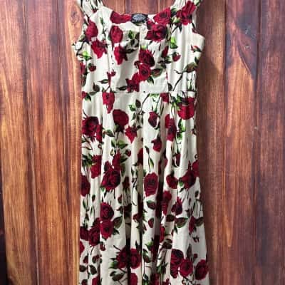 Hearts & Roses rockabilly  style dress Size 16 Cream / Floral / Red 