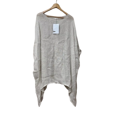  BNWT Womens O/S Beige / White loose linen top RRP $159