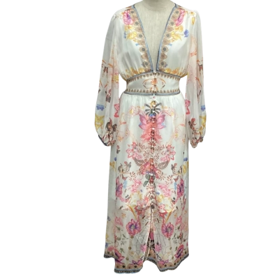  JardinVue  Size L Long Sleeve Maxi Dress Floral / White 