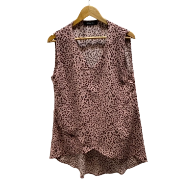 Serafina Womens Pink Animal Print Top Size L 