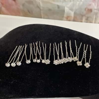 Diamanté Silver Hair Pins x 15