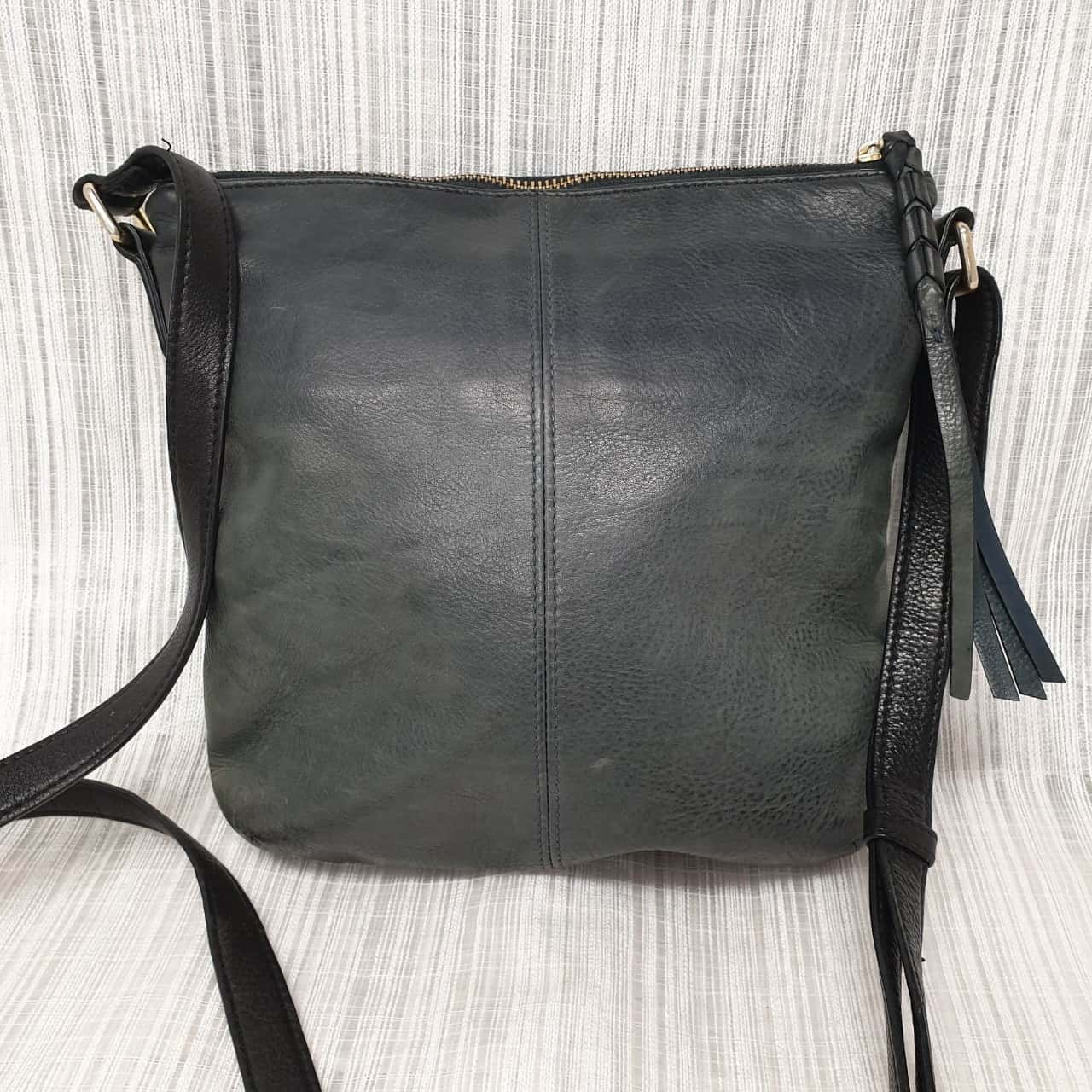 Sportscraft Dark Green Leather Crossbody / Messenger Style Handbag with