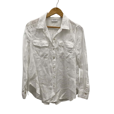 Sussan Women's Size 6 Long Sleeve 100% Linen Shirt White 