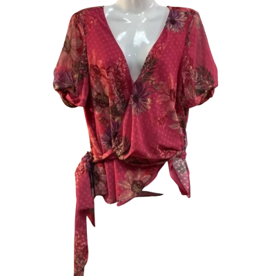 Portmans Womens  Size 10 Short Sleeve Shirt Floral / Pink RRP $89.95