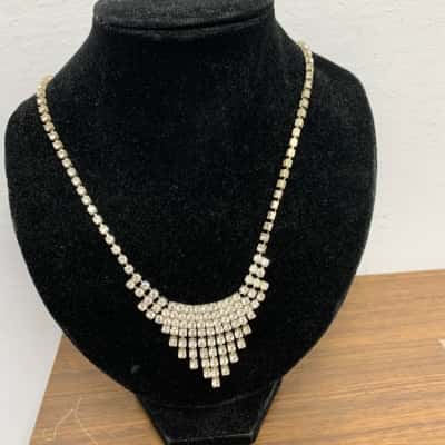  Womens Rhinestone Fringe Bib Necklace 