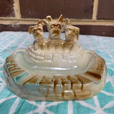Vintage Wembly Ware 3 Scottish Dogs On Bricks Ashtray