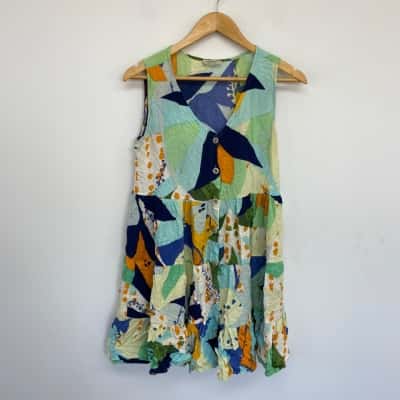 Orientique Colourful Pattern Button Up Sleeveless Mini Dress  Size 10 