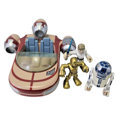 Star Wars Jedi Force Playskool Heroes Luke Skywalker, C-3PO, R2-D2 and the X-34 Landspeeder.