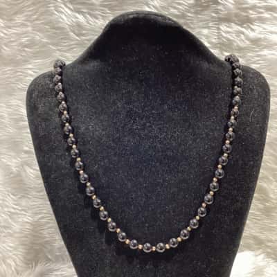 Womens Black & Gold Beaded Necklace 