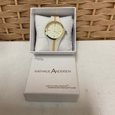 New NATHALIE ANDERSEN Women’s Wrist Watch Swarovski Crystals Working Mum Birthday Gift Christmas Wedding White/Gold Girls 