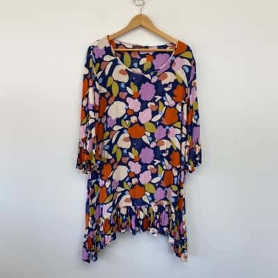 Mister Zimi Colourful Pattern Long Sleeve Mini Dress Size 16 