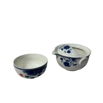 White / Blue Floral Pattern Porcelain Chinese Tea Set