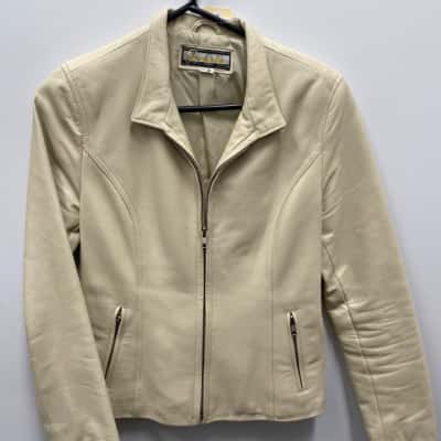  Womens  Size 10 Leather Jacket Cream 