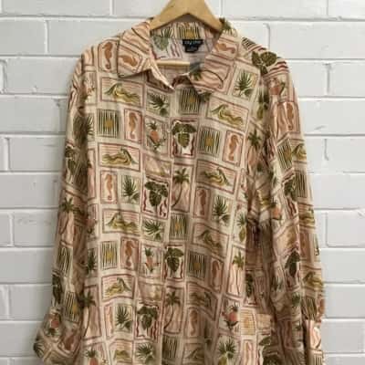 City Chic Womens  Size M Button Up Top Beige / Multicoloured / Pattern 