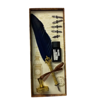 Vintage Style World Map Calligraphy Feather Quill and Ink Set
