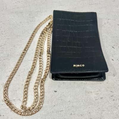 Mimco Black Phone Bag Gold Chain Hardware 