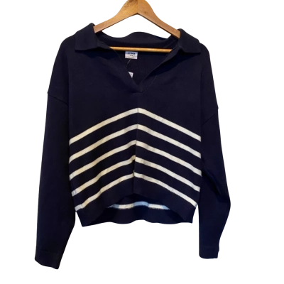 COTTON:ON Mens Collar Sweater Size L Navy Blue / White 