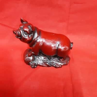 Asian Inspired Red Resin Pig Figurine