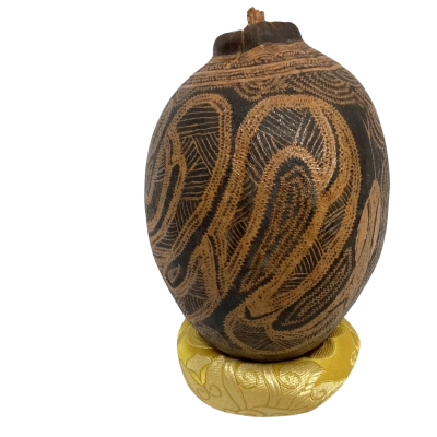 Carved Boab Nut from Western Australia. Includes Stand