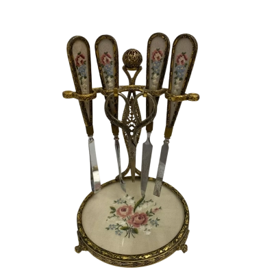 Vintage Ormolu & Petit Point Manicure Set