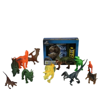 Assorted Dinosaurs and Book and Flashlight Set