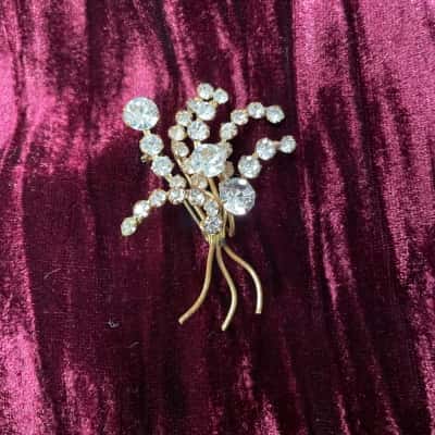 Vintage Gold-toned Rhinestone Floral Brooch 
