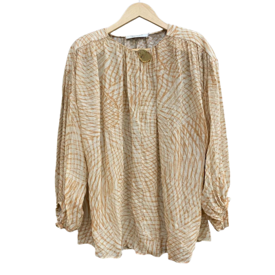 Carla Zampatti Womens Silk Gathered Blouse Size 12 Orange / Pattern 