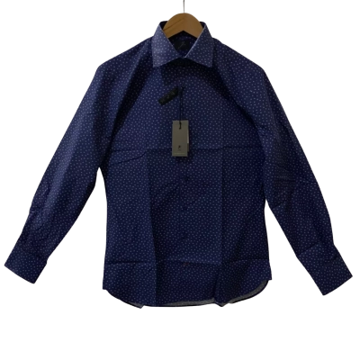 Joe Black Size 39 Long Sleeve Shirt Navy Blue/ Pattern 