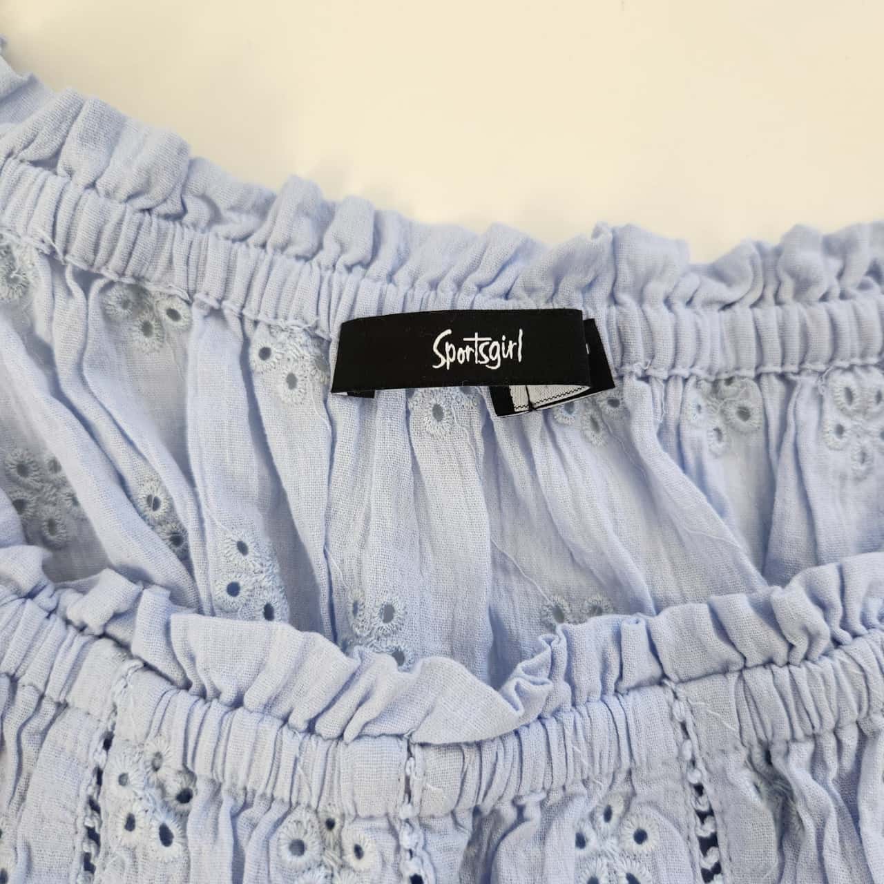 NWOT Sportsgirl Pastel Baby Blue Broderie Crop Top Size 12/L