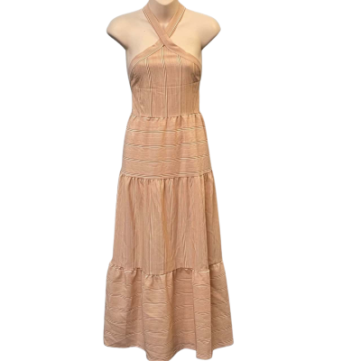 Mint Vanilla Womens Size 10 Halter Neck/Maxi Dress Orange/Striped/White