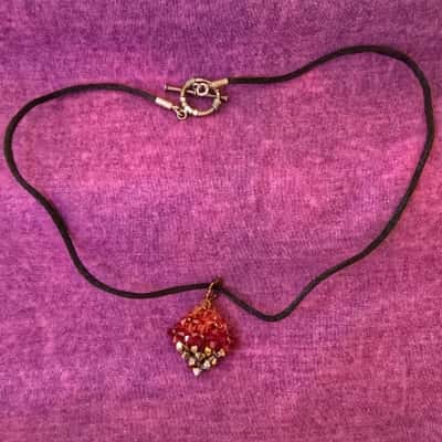  Womens Necklace - glass beads pendant on rope chain
