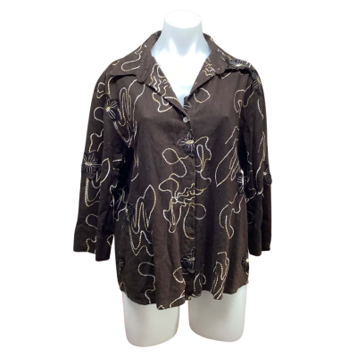 Aussie Craft Creations Australia Womens Size XL Button Up Top Brown / Pattern 