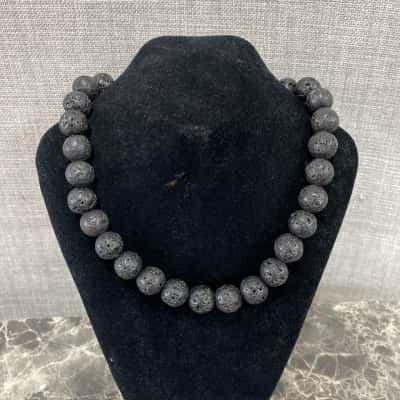 Women’s Black Volcanic Lava Stone Beaded Necklace 