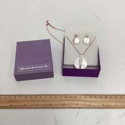 Goldmark Jewellers Womens Gold tone with silver diamantés and pearl colour Necklace and earrings set